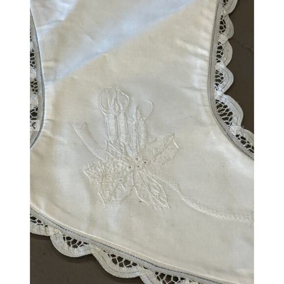 Christmas Battenberg Lace Stocking White Embroidered Victorian Old World Style - Picture 5 of 11